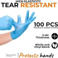 SereneLife 100 Pcs. Soft Industrial Gloves - Medium Nitrile & Vinyl Powder-Free Disposable Gloves