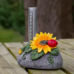 Northlight 7" Sunflower and Ladybug Rock Garden Rain Gauge