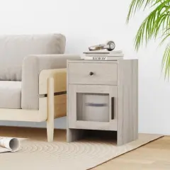 Costway 1/2 PCS Farmhouse Nightstand Fluted Bed Side Table with Large Drawer & Enclosed Cabinet