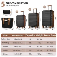 KWPZQEB Luggage Set Expandable Suitcase with TSA Lock & Spinner Wheels, ABS Hardside Suitcases with Duffel Bags & Wash Bag, 20/24/28IN, Multicolor