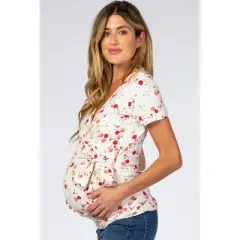 PinkBlush Ivory Floral Wrap Fitted Maternity/Nursing Top