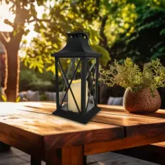 LumaBase Solar-Powered Lantern with LED Candle &ndash; Crisscross