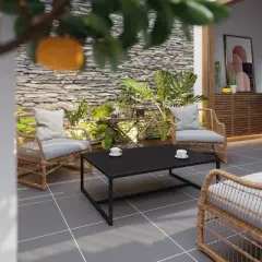 Emma and Oliver All-Weather Commercial Grade Indoor/Outdoor Steel Patio Coffee Table in Black