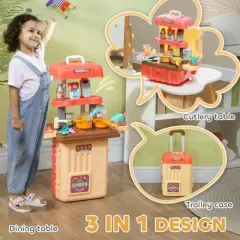 Acoinel Foldable Play Kitchen Set Converted into Travel Luggage,with 36 pcs Play Kitchen Accessories,Great Gifts for Toddlers 3-6 Years Old