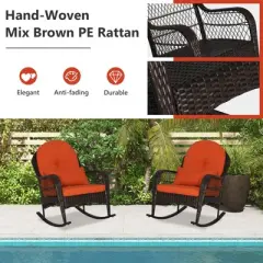 Tangkula 2-Piece Patio Garden Wicker Rattan Rocking Chair Furniture w/ Cushion