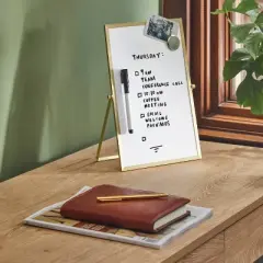 8"x12" Gold Framed Easel Desktop Dry Erase Board - Threshold&trade;: Office Supplies, MDF & Aluminum, White Presentation Board