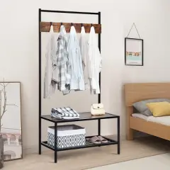 COSTWAY 3 in 1 Industrial Coat Rack Shoe Bench Entryway Hall Tree Storage Shelf w/ Hooks