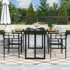 5-Piece Metal Patio Dining Set,Patio Dining Chair With Acacia Wood Armrest,Patio Chairs With Cushions,Outdoor Furniture -Maison Boucle
