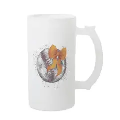 Elanze Designs Freezable Beer Stein Mug With Thumb Grip Handle, 16 Ounce Frosted Glass, Baseball With Orange Bow
