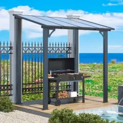 CLIHOME 8 ft. x 5 ft. Gazebo Outdoor Pergola for Patio, Lean to Hard Top Grill Gazebo Shelter with Roof, Small Wall-Mounted Heavy Duty Awnings