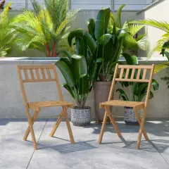 Flash Furniture Indoor/Outdoor Solid Acacia Wood Folding Bistro Chairs in Natural - Set of 2