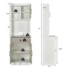 Costway 3-Door 71'' Kitchen Buffet Pantry Storage Cabinet w/Hutch Adjustable Shelf White