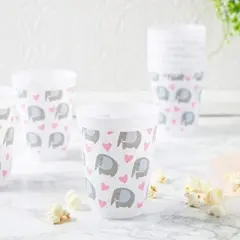 Sparkle and Bash 16 Pack Plastic Tumbler Cups, Elephant Baby Shower Decorations for Girl, 16 oz