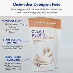 Clean People Dishwasher Detergent Pods - Cuts Grease & Rinses Sparkling Clean - Residue-Free
