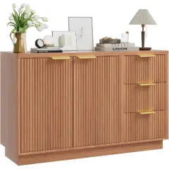 47 In Modern Sideboard Buffet Cabinet with Storage, Compact Wood Kitchen Cabinet with 3 Drawers & Shelf, Buffet Table for Dining Room Living
