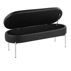 48" Chloe PU Leather/Metal Storage Bench Chrome/Black - LumiSource