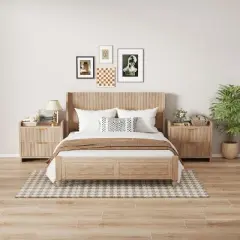 Boersma Queen Size Fluted Headboard Wall Mount Wood Headboard, Rustic & Modern Farmhouse,Boho,Fluted Panel,Wingback Design