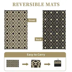 Outdoor Rugs for Patio & Beach - Reversible Waterproof Plastic Straw Rug with Carry Bag, UV Resistant, Portable for RV, Deck, Camping, Brown