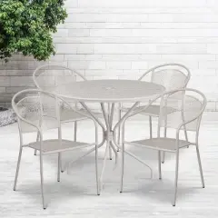 Flash Furniture Oia Commercial Grade 35.25" Round Indoor-Outdoor Steel Patio Table Set with 4 Round Back Chairs