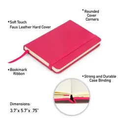 Simply Genius A6 Pocket Size Mini Notebooks with Hardcover - 124 pages (3.7" x 5.7") with Inner Pocket (Pink, 3 Pack)