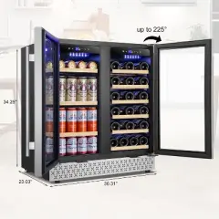 Tylza 30 Inch Wine and Beverage Refrigerator, Dual Zone Wine Beverage Cooler 30" with French Door, Holds 29 Bottles and 110 Cans