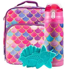 Bentology Lunch Box Set for Kids - Girls Insulated Lunchbox Tote, Water Bottle, and Ice Pack - 3 Pieces - Mermaid