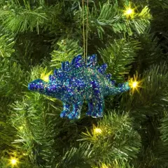 5" Christmas Plastic Chunky Glitter Dinosaur Ornament Blue - Wondershop&trade;