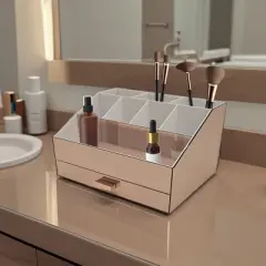 OnDisplay Sela Tiered Large Drawer Mirrored Acrylic Makeup/Jewelry Organizer for Bathroom Vanity/Desktop