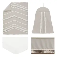 Sweet Jojo Designs Boy or Girl Gender Neutral Unisex Baby Crib Bedding Set - Boho Fringe Taupe Linen Collection 4pc