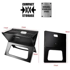 NewHome "Portable Foldable Charcoal BBQ Grill for Camping, Garden, and Outdoor Travel &ndash; Black