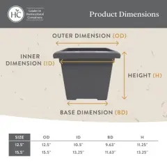 The HC Companies 15.5" Accent Square Plant Pot w/ Drainage, Classic Planters for Indoor & Outdoors Plants, Lightweight & Resists Sun Fading, Chocolate