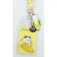 Bananya Lanyard ID Badge Holder With 2" Rubber Charm Pendant And Collectible Sticker