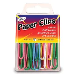 The Pencil Grip 2" Vinyl-Coated Paper Clips Assorted Colors 30 Per Pack 24 Packs (TPG238-24)