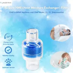 Nispira HME Heat Moisture Exchanger Filter in-Line Humidification Solution Unit for CPAP biPAP Machine & Mask, Z1, Z2, Dreamstation, 6 Packs