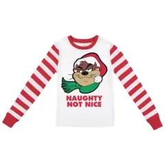 Looney Tunes Taz Naughty or Nice Youth Red and White Striped Long Sleeve Pajamas