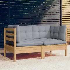 vidaXL 2-seater Garden Sofa Grey Solid pine wood, 100% polyester fabric