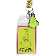 Dr. Seuss GRINCH Stink Stank Stunk Breakaway ID Badge Holder Lanyard w/ 2" Logo Rubber Pendant Green