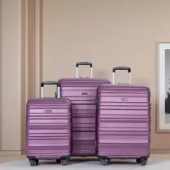 ORRD 3-Piece Expandable PC Luggage Set (21/25/29") - Lightweight w/TSA Lock & Hooks, Dark Purple