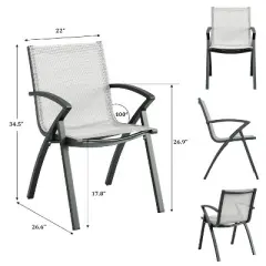 Aluminum Outdoor Dining Chairs - Quick-Dry Textilene Fabric, Ergonomic Design for Patio, Poolside, Restaurants - All-Weather Rust-Resistant Gray