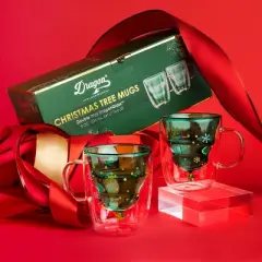 Dragon Glassware 8 oz Christmas Tree Mugs Clear Set of 2