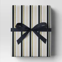 30&rdquo; 90 sq ft Christmas Roll Wrap Blush/Black/Gold Stripes on Cream - Wondershop&trade;