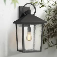 John Timberland Westmont 22" High Modern Outdoor Wall Light Fixture Mount Porch House Exterior Weatherproof Sand Black Aluminum Seeded Glass Shade