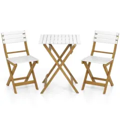 Costway 3-Piece Folding Patio Bistro Setwith Slatted Design Small Outdoor Furniture Set