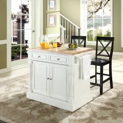 Oxford Kitchen Island with 2 Counter Height Barstools White - Crosley