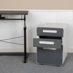 Emma and Oliver Ergonomic 3-Drawer Mobile Locking Filing Cabinet Storage Organizer