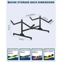 Freestanding Kayak Storage Rack, Indoor & Outdoor Heavy Duty Kayak Holder with 4 Lockable Wheels