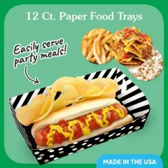 Big Dot of Happiness Black & Gold Party Paper Food Trays, Disposable Double-Sided Paper Food Holders for Nachos, Hot Dogs, French Fries - 12 Ct