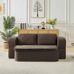 Aukfa 74.8" Convertible Sleeper Sofa Bed, 2-in-1 Folding Futon with Cushion Blanket Comfy Foam Compression Sofas Couches,Dark Brown