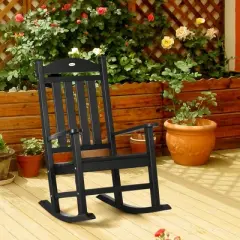 Outsunny Outdoor Rocking Chair, Traditional Slatted Porch Rocker with Armrests, Fade-Resistant Waterproof HDPE for Indoor & Outdoor