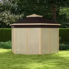 Resenkos Patio Garden Pergola, Pergola Canopy,13' x 13' Pop Up Gazebo Hexagonal Canopy Shelter with 6 Zippered Mesh Netting, Beige